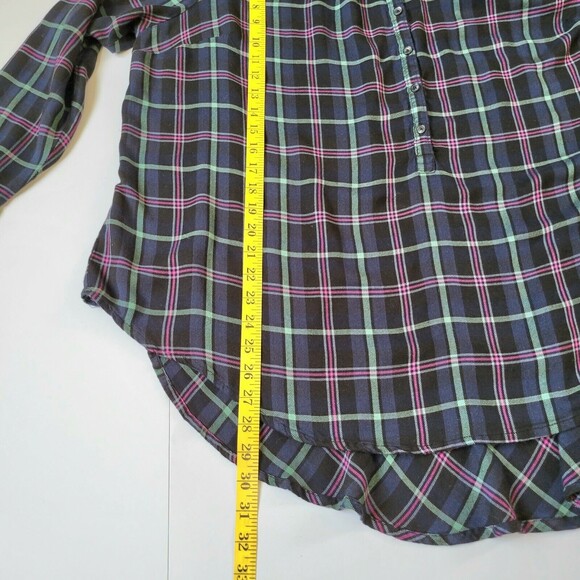 Lucky Brand Henley Popover Rayon Tunic top Plus 2XL Green Plaid Blue Black Prep - Picture 11 of 12
